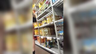 This twat with mouth loves to show her body inside the supermarket