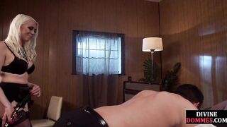 Huge Tit domina whipping slave before pegging