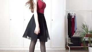 Party dresses try out in stockings