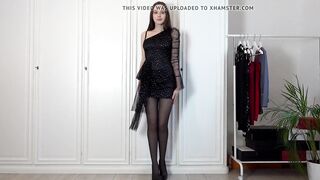 Party dresses try out in stockings