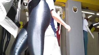 Candid 18 year old in Skintight Shiny Leggings