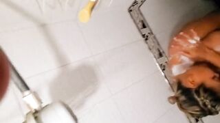 My Pregnant African Hispanic Ex-Wife taking a Shower and Loves to be Watched
