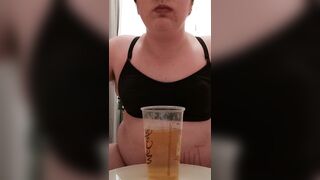bimbos Sips and Pours her Piss on herself