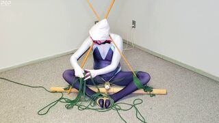 Spider-Gwen's Bdsm Escape Practice #2: Triangle Bound while getting Teased