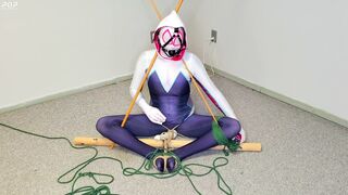 Spider-Gwen's Bdsm Escape Practice #2: Triangle Bound while getting Teased