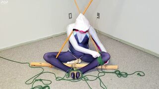 Spider-Gwen's Bdsm Escape Practice #2: Triangle Bound while getting Teased