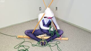 Spider-Gwen's Bdsm Escape Practice #2: Triangle Bound while getting Teased