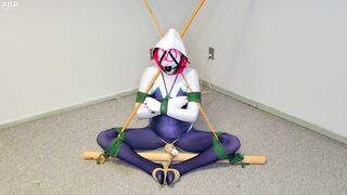 Spider-Gwen's Bdsm Escape Practice #2: Triangle Bound while getting Teased