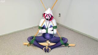Spider-Gwen's Bdsm Escape Practice #2: Triangle Bound while getting Teased
