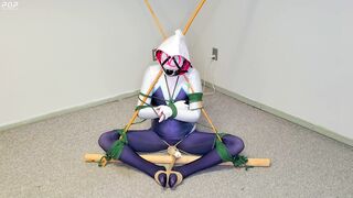 Spider-Gwen's Bdsm Escape Practice #2: Triangle Bound while getting Teased