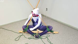 Spider-Gwen's Bdsm Escape Practice #2: Triangle Bound while getting Teased