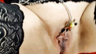 Nipple Clamps on Older Milf Huge Titties! Close-up sex and