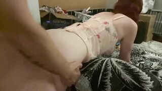 Red Headed Ex-Wife with Mask Bent over Couch and Plowed