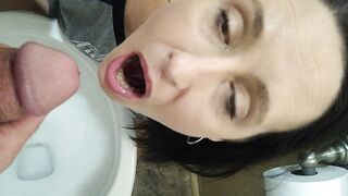 Blowing my Hubby's Penis and Drinking his Piss over the Restroom