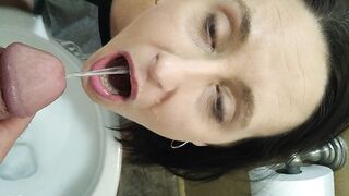 Blowing my Hubby's Penis and Drinking his Piss over the Restroom