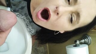 Blowing my Hubby's Penis and Drinking his Piss over the Restroom