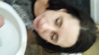 Blowing my Hubby's Penis and Drinking his Piss over the Restroom