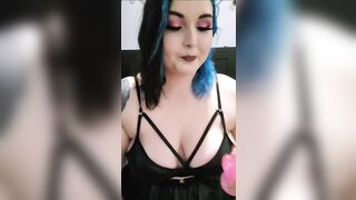 Gothic women into Leather Stripping Nude, Sucking Off Toy,plays with Breasts and Masturbate Squirting