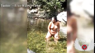 Masturbation outside into the outdoors river, my brother records me,