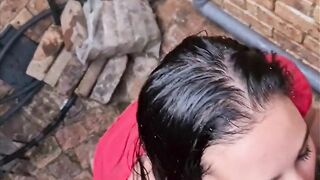 getting my dick blown after giving piss facial into back