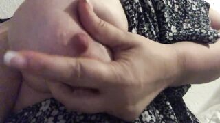 Lactating little Bits, Rubbing it inside my Rough Nipples on my Long Boobs and Groaning