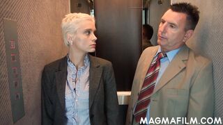 Short Haired mom Gets Plowed into Elevator