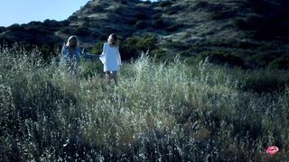 Lesbo Blondes Blake Eden and Scarlet Red Cumming together into the Woods!