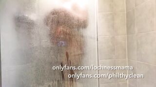 Lochnessmama Sucking Off Cock inside Shower Long Titty Pose