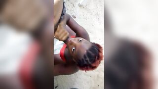 Strolling on the Beach African Thot Worried about getting Caught Gave Sloppy Blowjob