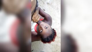 Strolling on the Beach African Thot Worried about getting Caught Gave Sloppy Blowjob