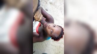 Strolling on the Beach African Thot Worried about getting Caught Gave Sloppy Blowjob