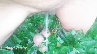 Unshaved Twat Pee over Apples inside the Garden - Angel Fowler