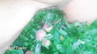 Unshaved Twat Pee over Apples inside the Garden - Angel Fowler