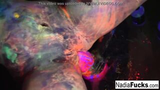 African-light babes Nadia White and Ophelia suck off a colorful