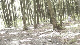 Upskirt no Underwear . Nude Mommy cougar without Underwear Picks Mushrooms into Forest . Outside outdoor