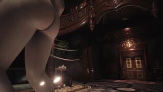Resident Evil Village Lady Dimitrescu watch through Blue Bikini Bottomless - Hairy Vagina Spanking Art