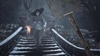 Resident Evil Village Lady Dimitrescu watch through Blue Bikini Bottomless - Hairy Vagina Spanking Art