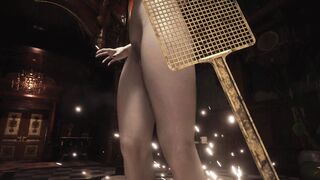 Resident Evil Village Lady Dimitrescu watch through Blue Bikini Bottomless - Hairy Vagina Spanking Art