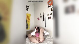 Gothic Punk Cat cunt with mouth Masturbates with Toy and Booty Plug