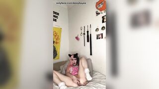 Gothic Punk Cat cunt with mouth Masturbates with Toy and Booty Plug
