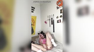 Gothic Punk Cat cunt with mouth Masturbates with Toy and Booty Plug