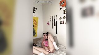 Gothic Punk Cat cunt with mouth Masturbates with Toy and Booty Plug