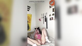 Gothic Punk Cat cunt with mouth Masturbates with Toy and Booty Plug