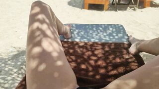 Vulgar Amateur Wifey Play and Flashing Vagina Outdoors inside Beach Bar
