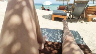Vulgar Amateur Wifey Play and Flashing Vagina Outdoors inside Beach Bar