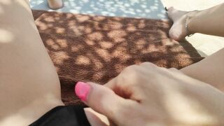 Vulgar Amateur Wifey Play and Flashing Vagina Outdoors inside Beach Bar