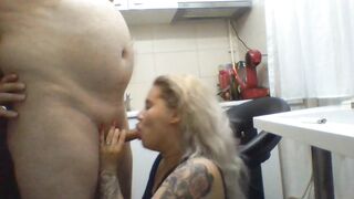 kitchen cumshot and sucking off penis babe big titted blonde