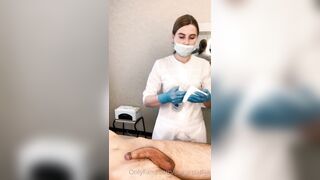The Patient CUM Powerfully during the Examination Procedure inside the Doctor's Hands