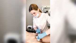 The Patient CUM Powerfully during the Examination Procedure inside the Doctor's Hands