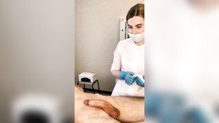 The Patient CUM Powerfully during the Examination Procedure inside the Doctor's Hands